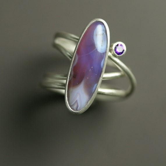 Statement Ring - Amethyst Ring - Amethyst Agate Cocktail Ring - Size 7 3/4