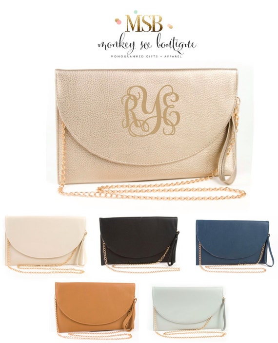 Monogrammed Three Way Clutch in Gold Cream by monkeyseeboutique