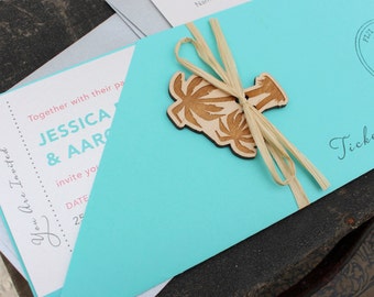 Tropical Palm Tree Boarding Pass Wedding Invitation (Fiji) - Design Fee