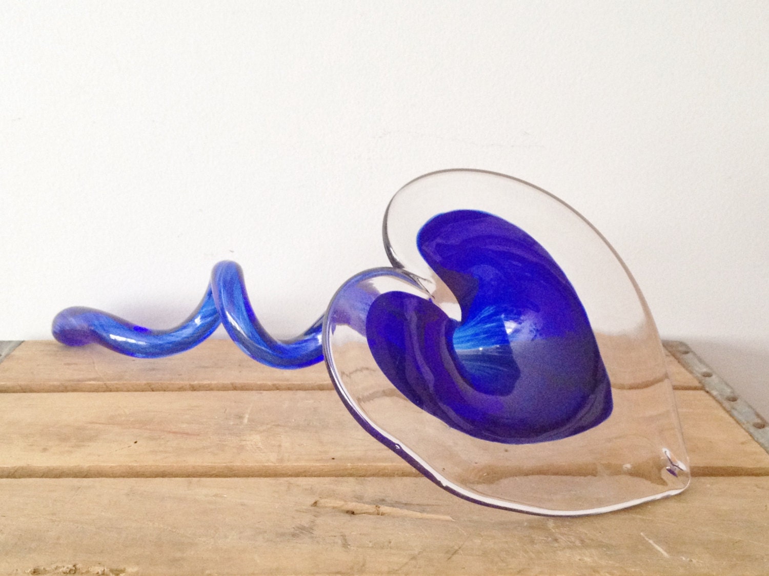 Large Blue Blown Glass Flower Display Item