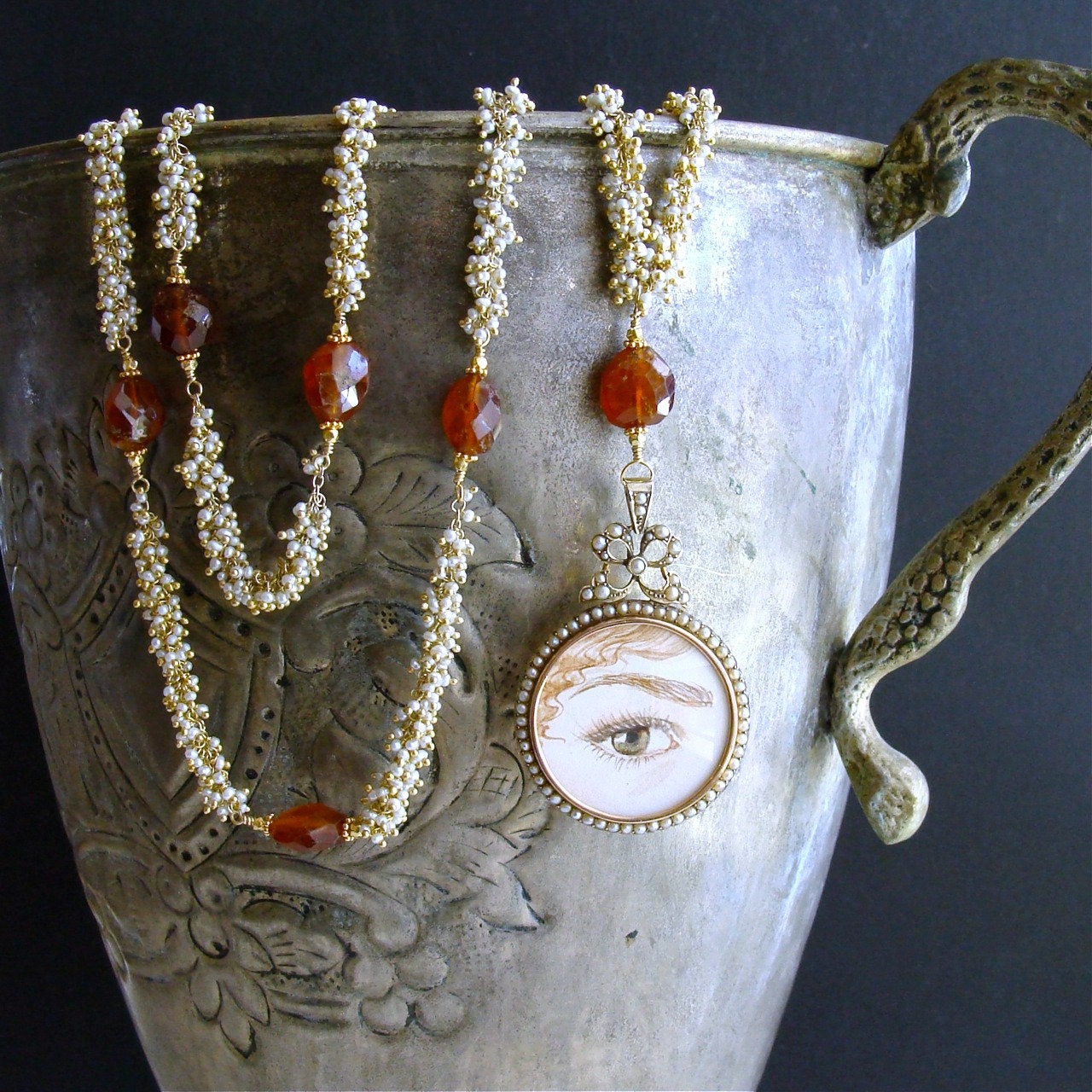 Lovers Eye Necklace Victorian Pearl by karensugarmandesigns