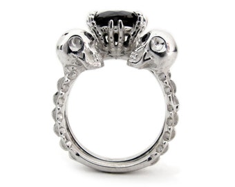 Wedding Ring Set - Skeleton Diamond or CZ Ring - Punk Rock - Skull ...