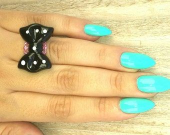 POLKADOT Princess Lolita Bow Ring Pink Filigree
