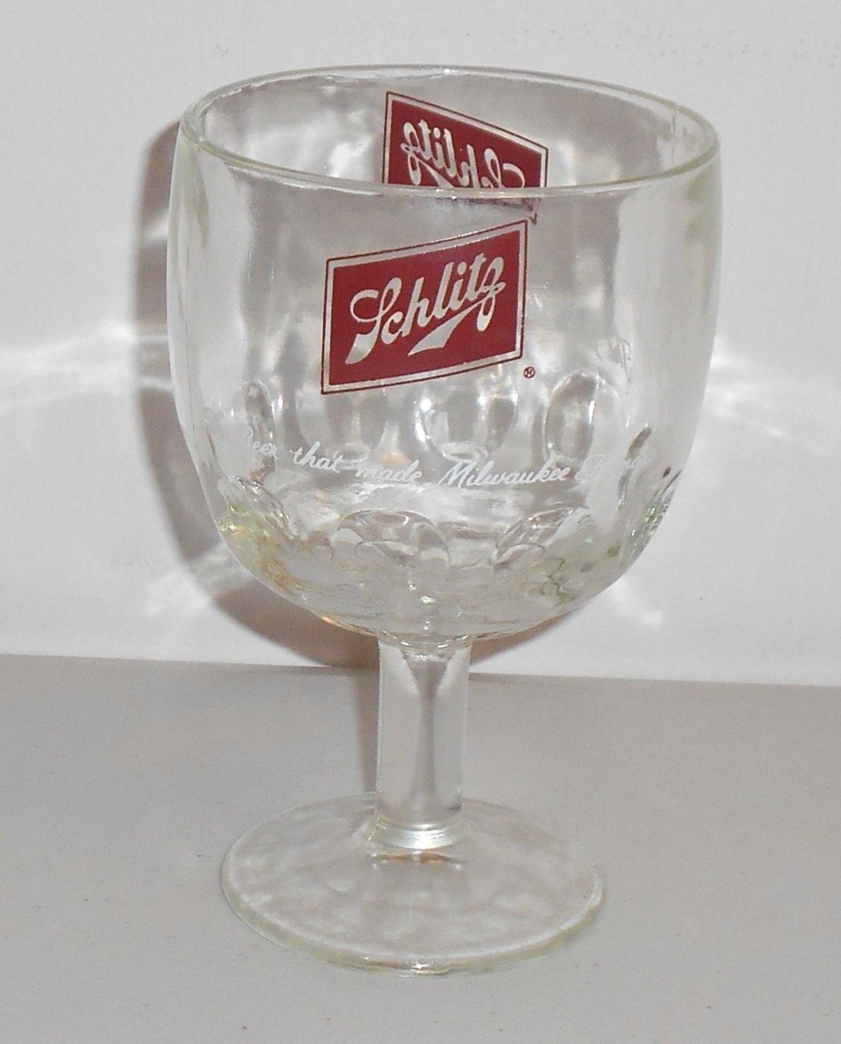 Vintage Schlitz Beer Thumbprint Mug Glass Stem Goblet by dadytroy