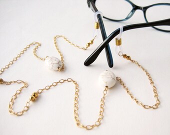 Gold and White Eyeglass Chain, Gold Chain Glasses Lanyard, White ...