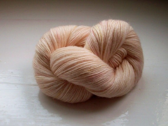 Lace weight yarn, hand painted, fine mohair, palest apricot