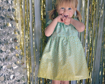 Dress gold mint green baby girl dress toddler first birthday holiday dress flower girl dress wedding dress photo shoot outfit confetti