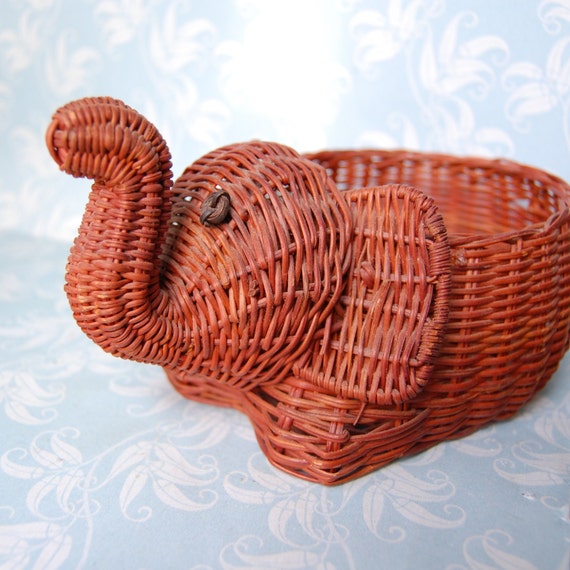 Items similar to Figural Elephant Basket Unusual 1970s Good Luck on Etsy