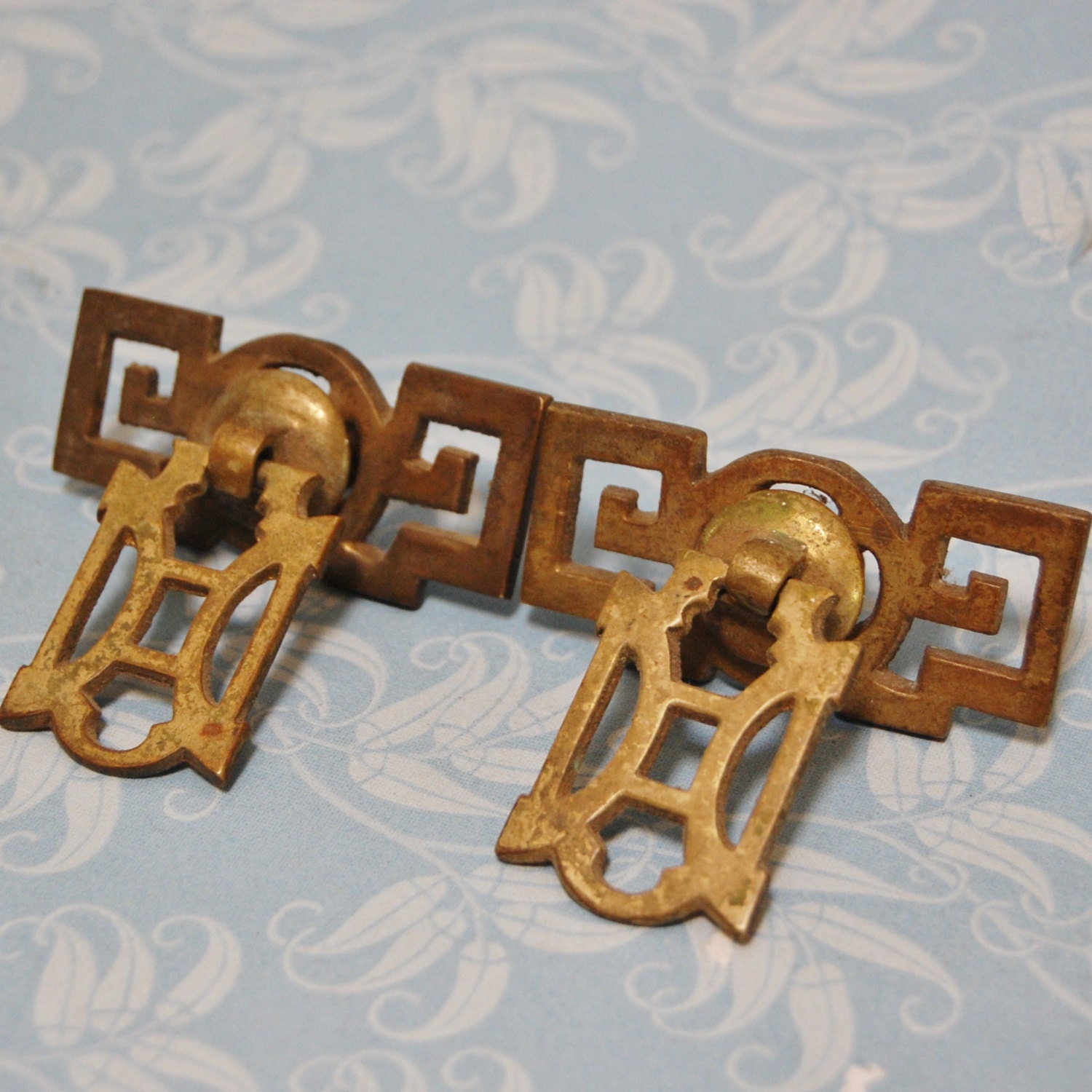 Antique Chinese Cut Out Brass Drawer Pulls Pair by FeraliaVintage