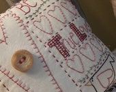 Hand Stitched Valentine Pillow,Love N Stitches, Hearts, Sweetheart, Love