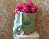 vintage old green painted wooden bucket, american rustic country prairie farm house charm, flower bucket, timeworn, chic chippy jadite paint vintage old green painted wooden bucket, american rustic country prairie farm house charm, flower bucket, timeworn, chic chippy jadite paint