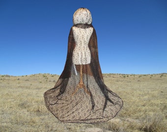 Black Lace Cape - Cloak - Hooded - Wedding - Gothic - Medieval - Vampire- Costume - Renaissance Halloween