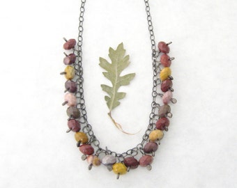 jasper and silver necklace, wire wrap rustic necklace, mookaite jasper necklace, stone necklace, boho necklace