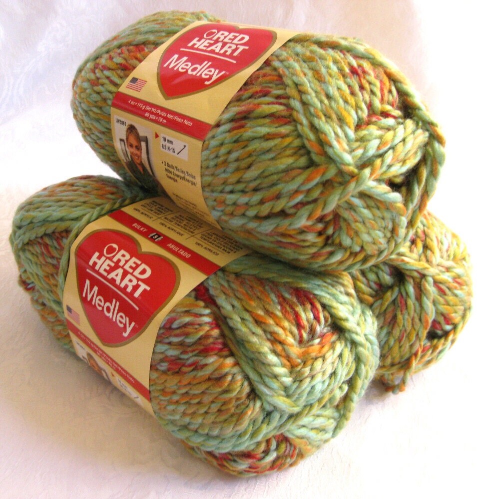 Red Heart Medley yarn bulky weight yarn GARDEN green by crochetgal