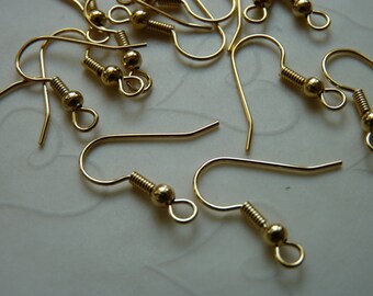 100 pieces of 21 Gauge Gold Finished Stainless Steel Fishhook Earwires-- 20mm with 3mm Ball and 4mm coil with open loop