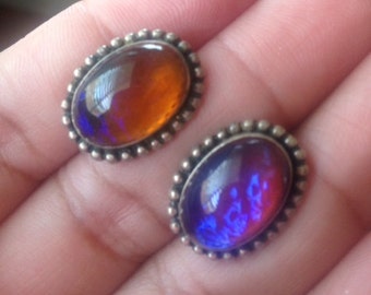 Earrings, Vintage Sterling Silver Dragon's Breath Screw Back Earrings