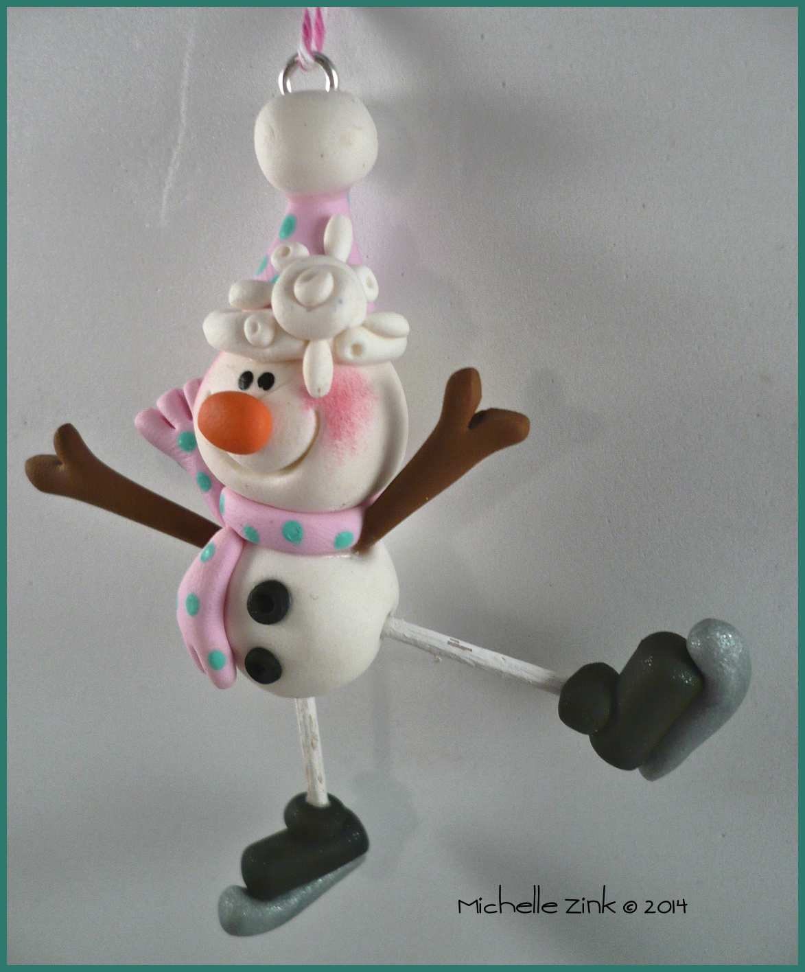 Polymer Clay Skating Snowman Ornament