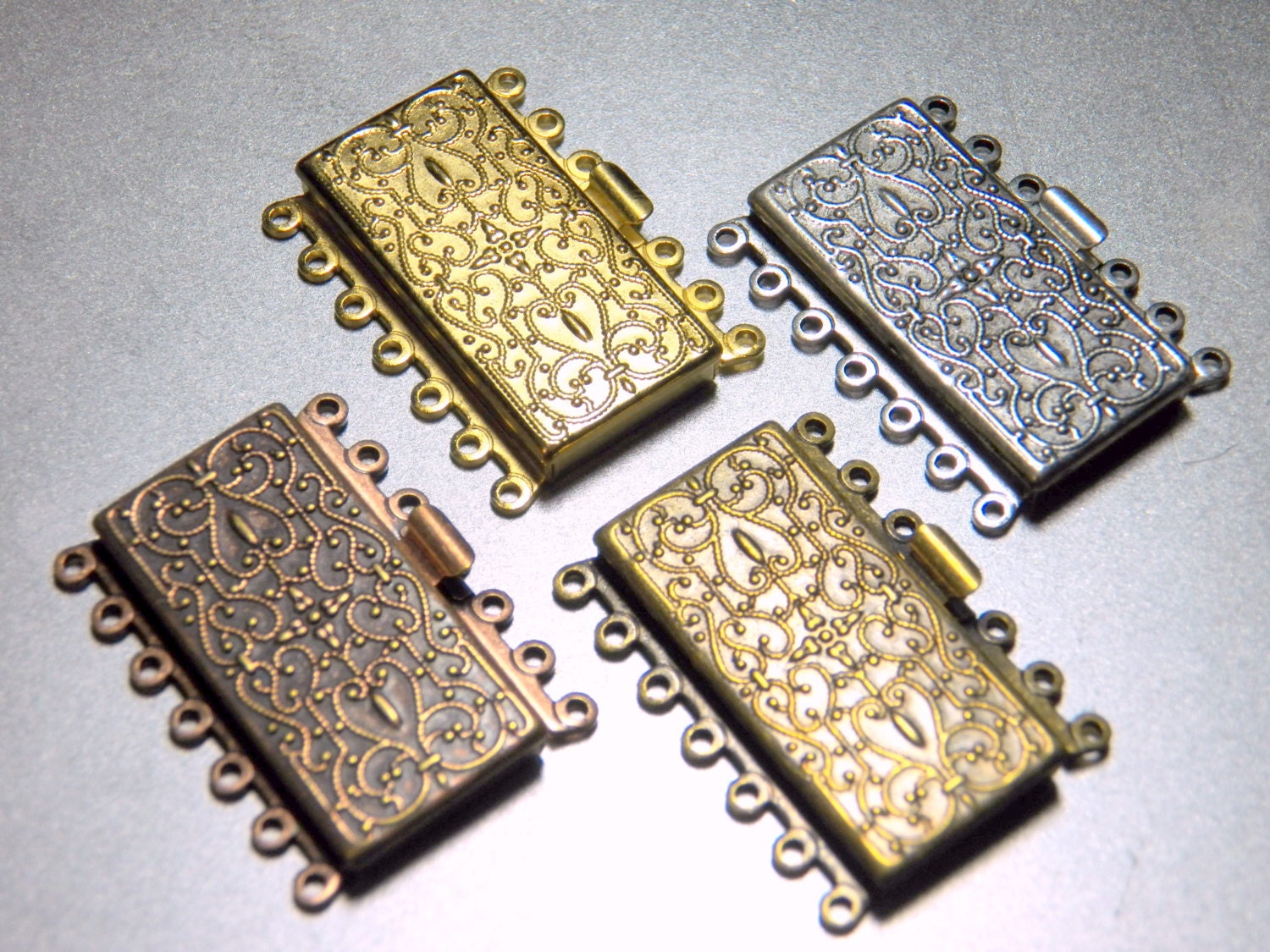 7 Strand Box Clasp in Matte Gold Antique Copper Antique