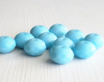25 Opaque Sky Blue Faceted 8x6 Rondelles - Czech Glass Beads