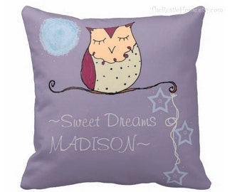 Owl pillow personalized sweet dreams pillow children kids room decor toss pillows toddler teens