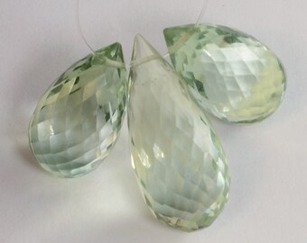 Green Amethyst Prasiolite Faceted Teardrop Briolette Beads (3)
