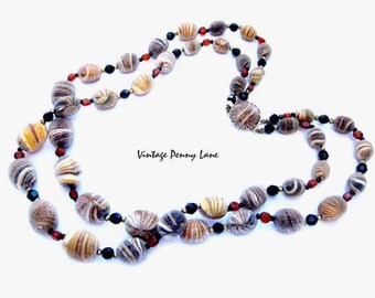 Textured Bead Necklace, Vintage Costume Jewelry