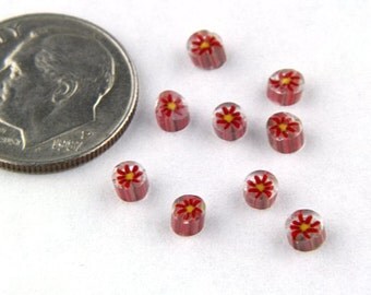 Handmade Lampwork Murrine Red Daisy 104 COE Murrini slices 15 - R