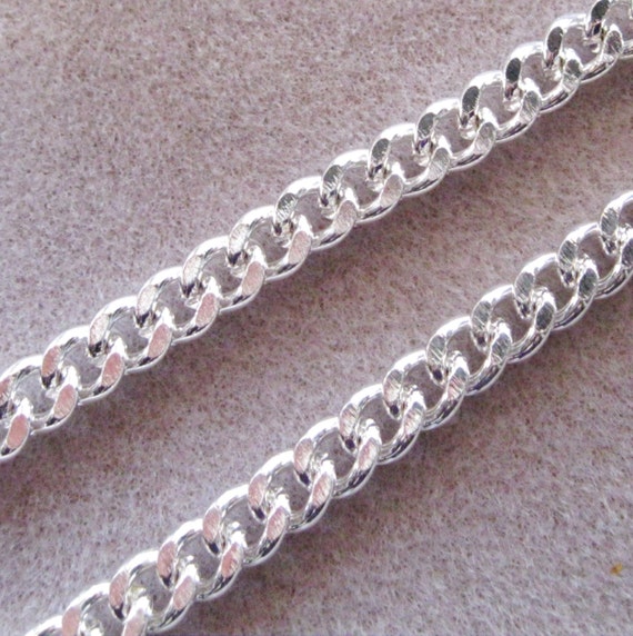 Bright Silver Plated Heavy Flat Twist Cut Curb Chain 9mm x 7mm