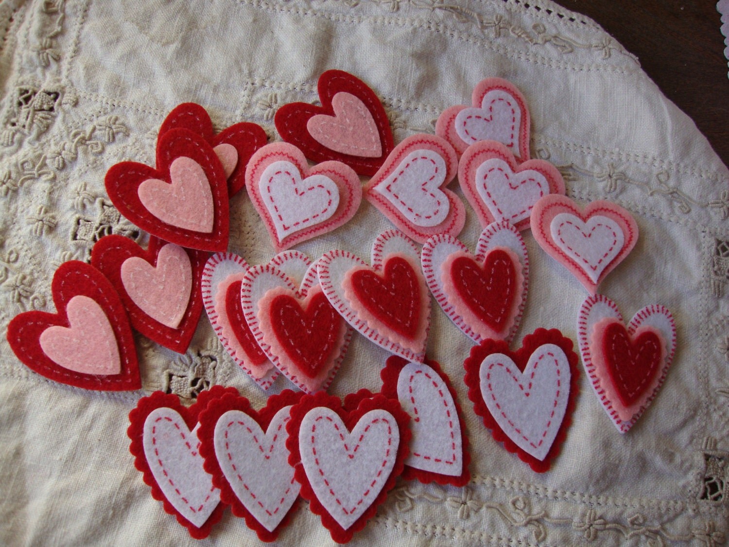 Felt heart stickers Valentines Day crafts supplies red white