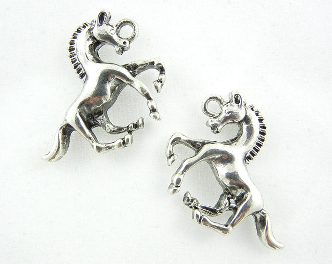 Pair of Running Horse Charms Antique Silver-tone Western Wild West Jewelry Making Supplies