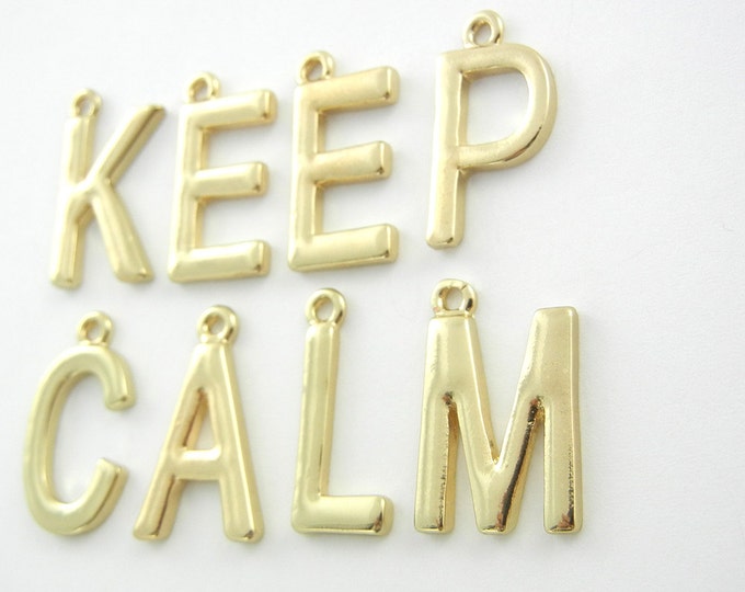 Set of KEEP CALM Letter Charms Gold-tone Message Word Charms Jewelry Supplies