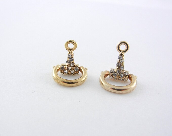 Pair of Rhinestone Horse Bit Charms Gold-tone Western Jewelry Supplies