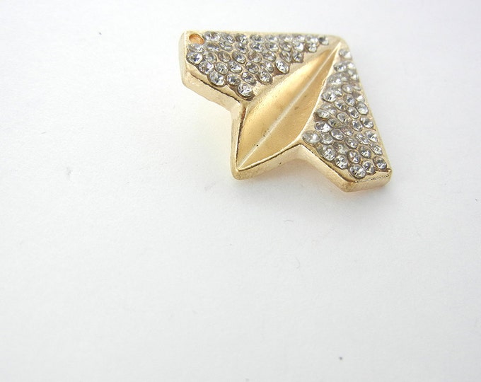 Gold-tone Paper Plane Charm Pendant Rhinestone Encrusted