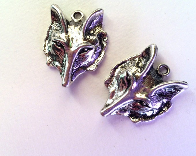 Pair of Pewter Fox or Wolf Head Charm Pendants