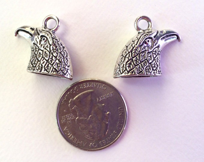 Pair of Pewter Eagle Head Charms with Hollow Bottom