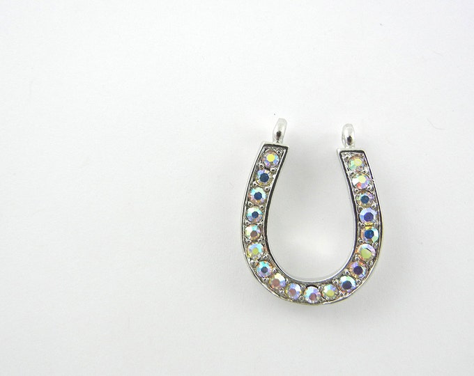 Rhinestone Horseshoe Pendant Double Link Western Silver-tone Pendant