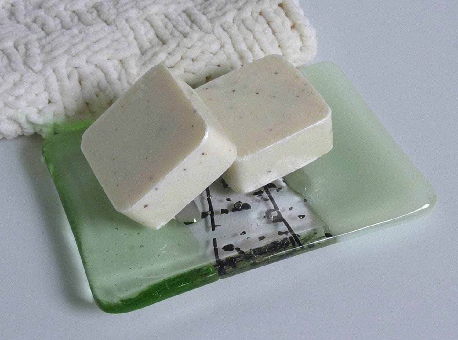 Fused Glass Soap Dish in Chalk and Pale Green by bprdesigns