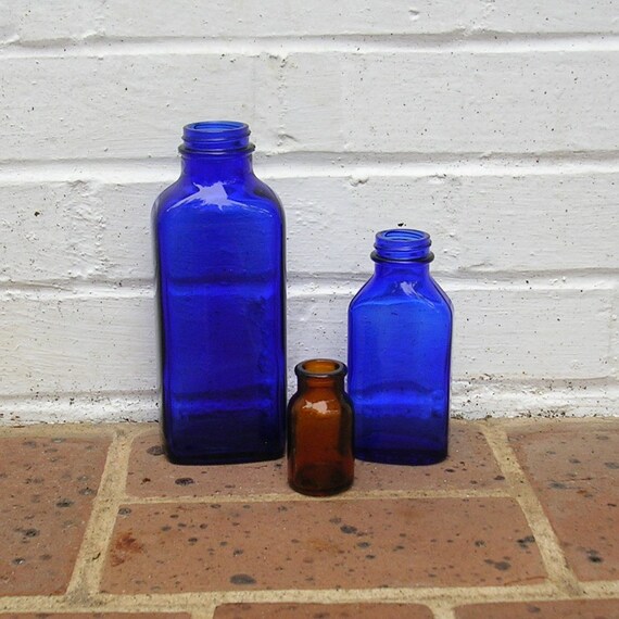 Antique Vintage Blue Bottles 2 Antique Cobalt Blue Bottles Lot