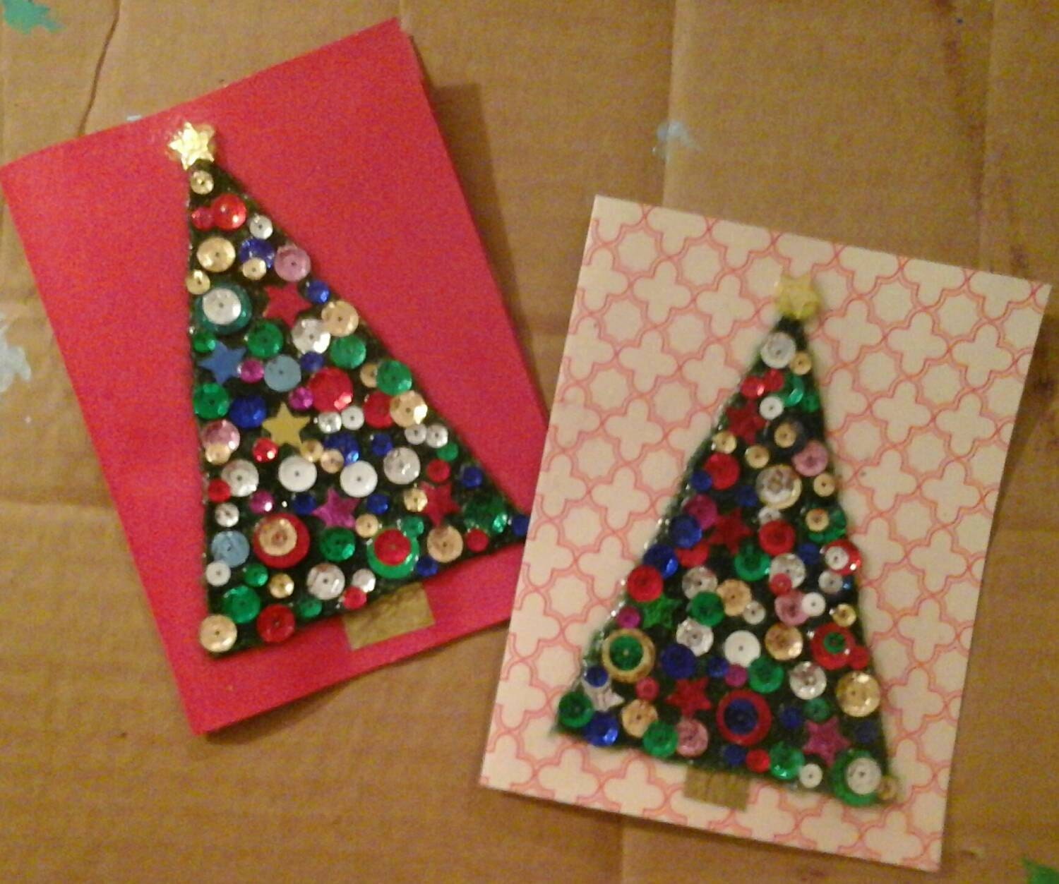 Set of two sequin Christmas Tree cards by beckysusanne on Etsy