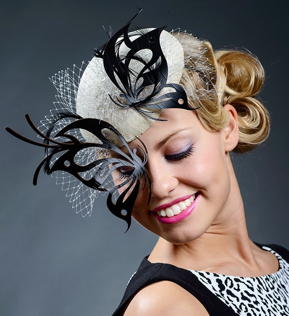 <b>Avante Garde</b> white pillbox hat with black butterflies trimming- New hat in <b>...</b> - il_570xN.723905590_j0r3