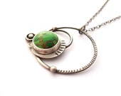 Green Mojave Turquoise and Sterling Silver Necklace Inspired By Space, Oxidized Silver Orbital Necklace, Contemporary Jewelry