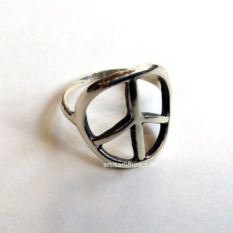 sterling silver ring peace symbol ring unisex peace by silvercrush