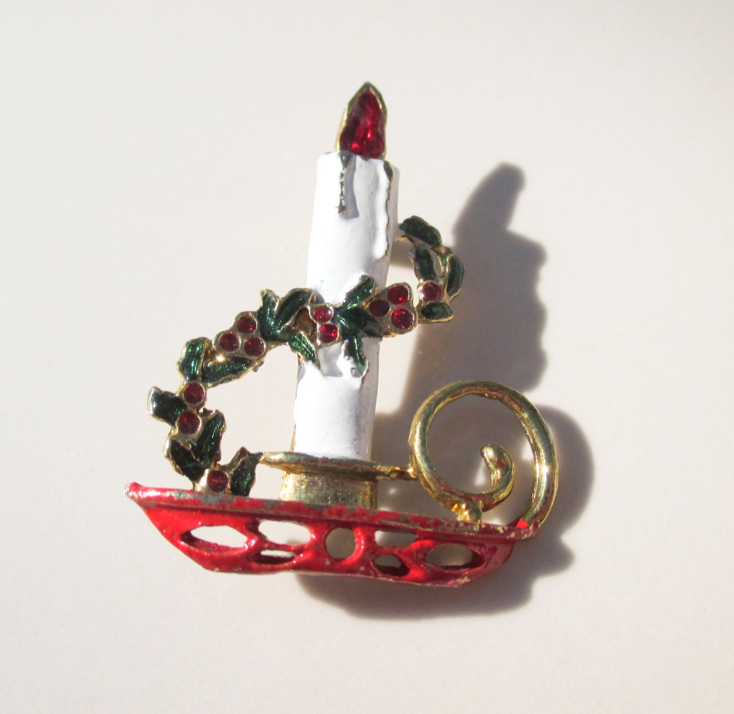 christmas holly candle stick brooch pin vintage xmas jewelry christmas holly candle stick brooch pin vintage xmas jewelry