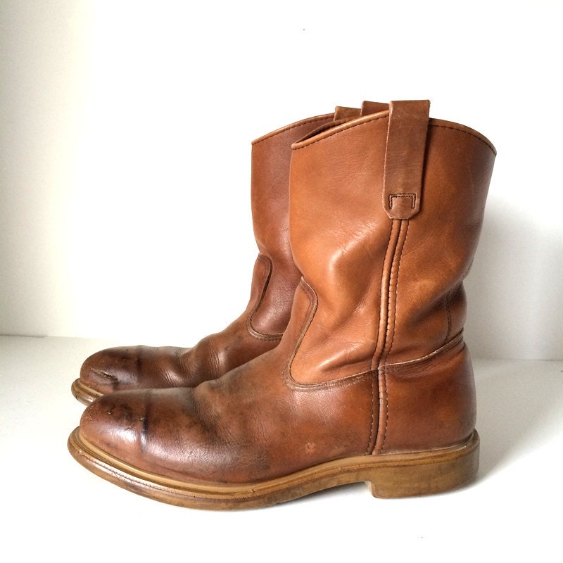 Vintage RED WING Pecos Boots Cognac Brown Steel by pascalvintage