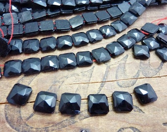 Antique Mourning Jet Glass Beads 10mm Square (8) JET120