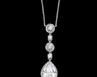 crystal drop wedding necklace pendant vintage style gold tear pear drop crystal bridal necklace Art Deco Baroque