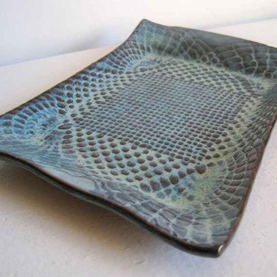 Blue Pottery Tray Ceramic Ring Dish Jewelry Catch All