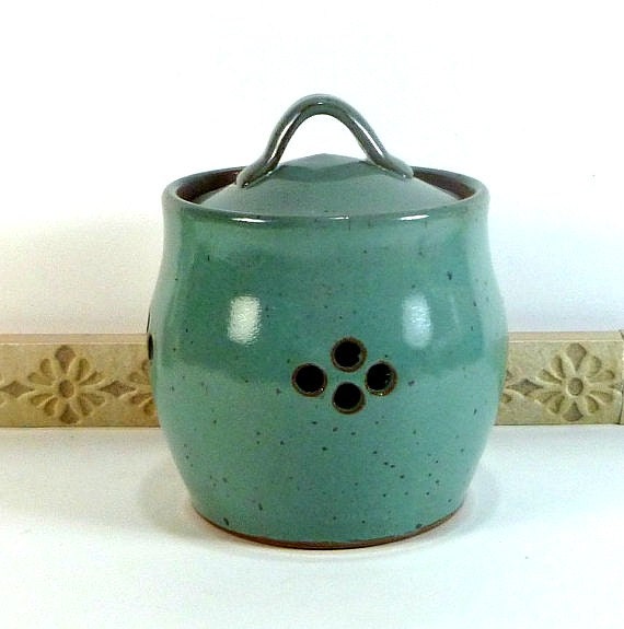 Handmade Pottery Garlic Keeper Jar Turquoise Ceramic Garlic