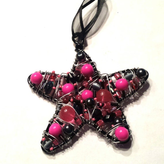 christmas star ornament pink black beaded star hot christmas star ornament pink black beaded star hot