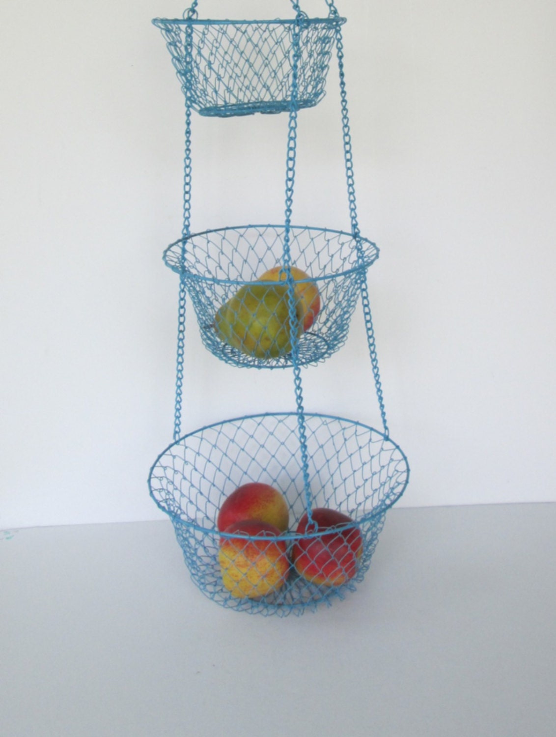 Blue Three Tier Hanging Wire Baskets by goodvintage on Etsy